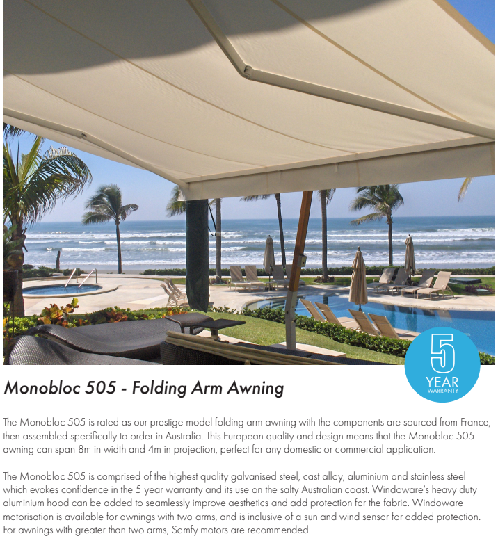 Folding Arm Awnings Windoware   MonoblocFAAcatalogue 